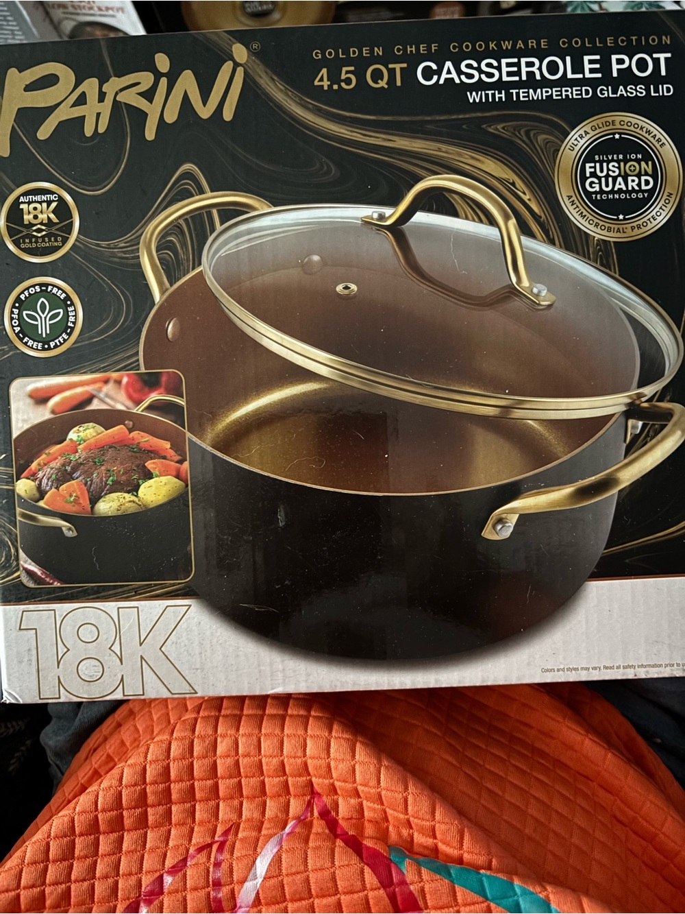 4.5 Qt Golden Chef 18K Casserole Pot - Black with Gold Accents